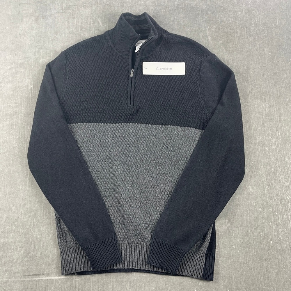 Calvin Klein Mens M Black Colorblock Quarter-Zip Textured Knit Sweater 404637X